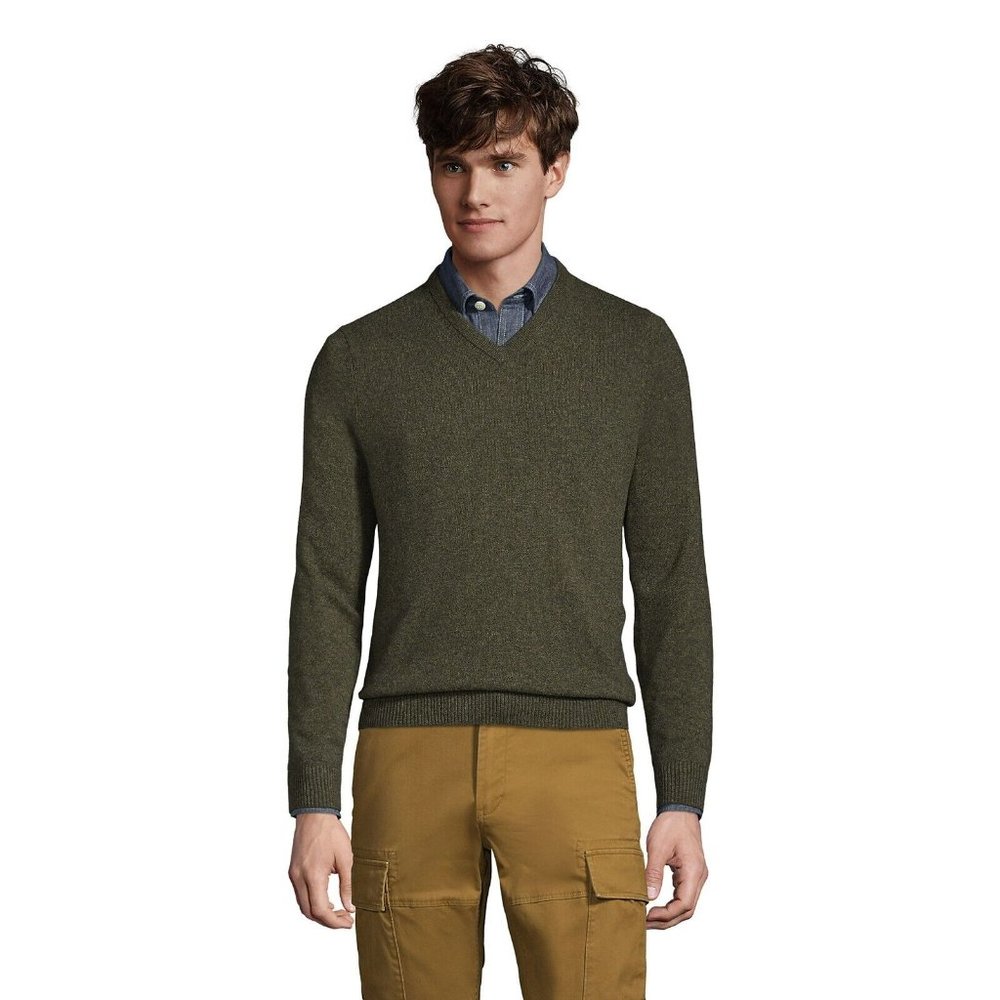 NWT Cremieux Men's Olive Heather Luxury Cashmere V-Neck Sweater